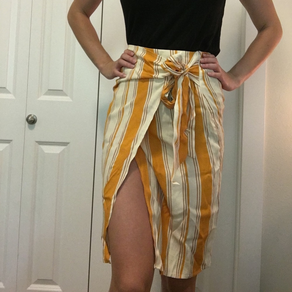 Yellow and White Stripped Wrap Skirt